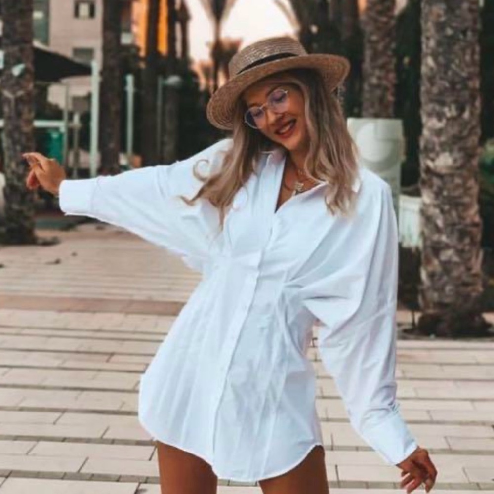 NWT Zara Women's Poplin White Shirt-Dress.